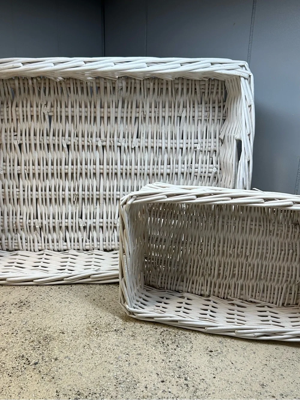 Set of Two White Wicker Storage Baskets - Versatile Home Accents Organizer